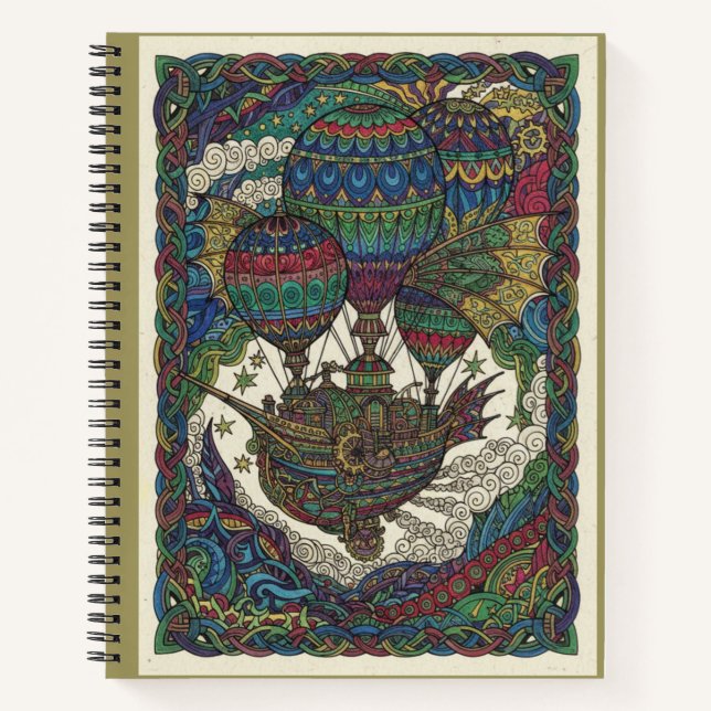Vintage Steampunk Airship Voyage Ornate Journal (Front)
