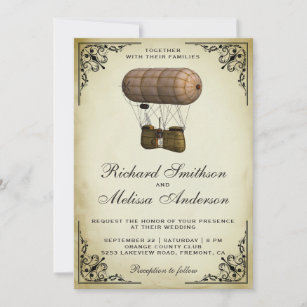 Vintage Steampunk Airship Wedding Invitation