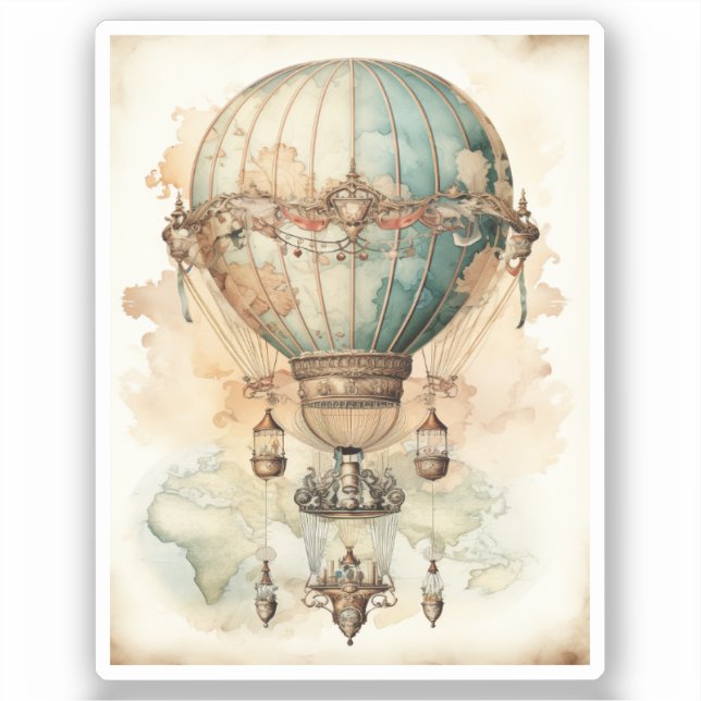 Vintage Steampunk Blue Hot Air Balloon (2) (Front)