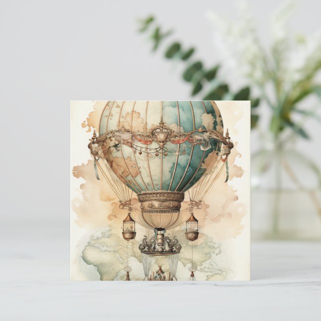 Vintage Steampunk Blue Hot Air Balloon (2) (Standing Front)