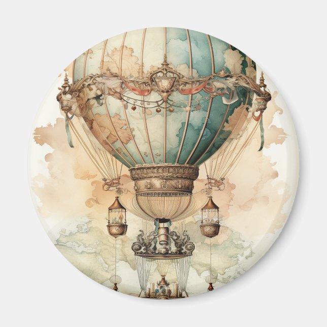 Vintage Steampunk Blue Hot Air Balloon (2) Magnet (Front)