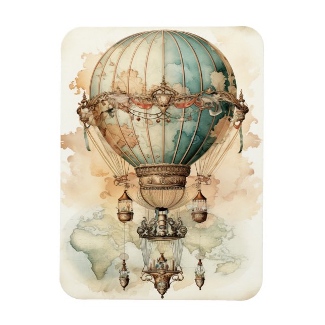 Vintage Steampunk Blue Hot Air Balloon (2) Magnet (Vertical)