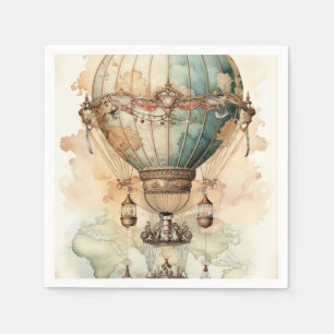 Vintage Steampunk Blue Hot Air Balloon (2) Napkin