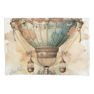 Vintage Steampunk Blue Hot Air Balloon (2) Pillowcase