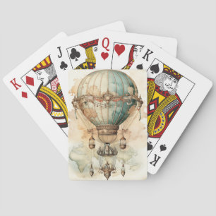 Vintage Steampunk Blue Hot Air Balloon (2) Playing Cards