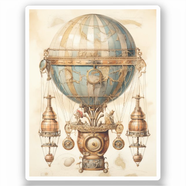 Vintage Steampunk Blue Hot Air Balloon (3) (Front)