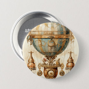Vintage Steampunk Blue Hot Air Balloon (3) 7.5 Cm Round Badge