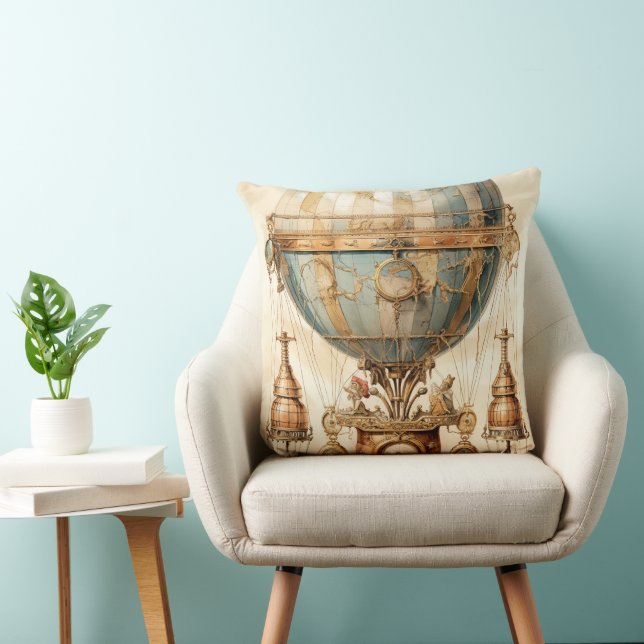 Vintage Steampunk Blue Hot Air Balloon (3) Cushion (Chair)