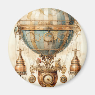 Vintage Steampunk Blue Hot Air Balloon (3) Magnet