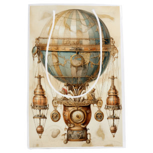 Vintage Steampunk Blue Hot Air Balloon (3) Medium Gift Bag
