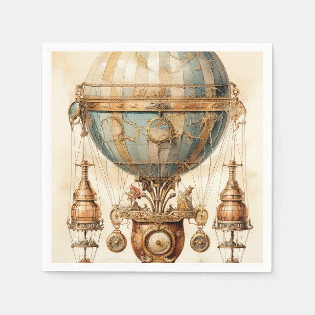 Vintage Steampunk Blue Hot Air Balloon (3) Napkin (Front)