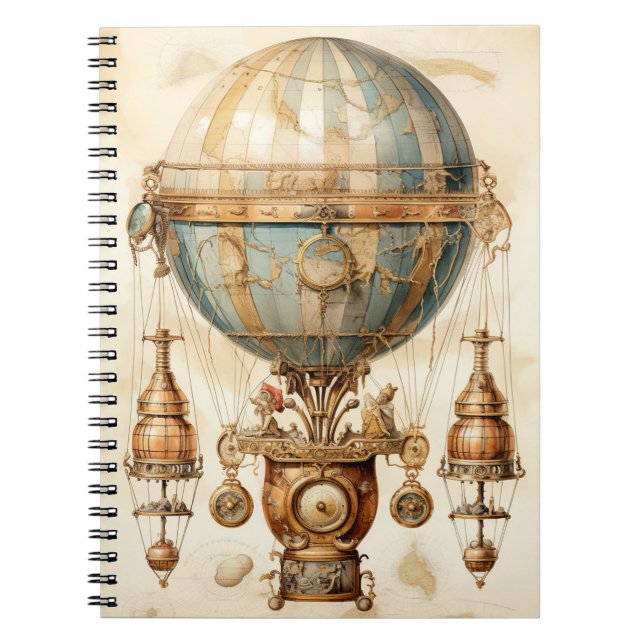 Vintage Steampunk Blue Hot Air Balloon (3) Notebook (Front)