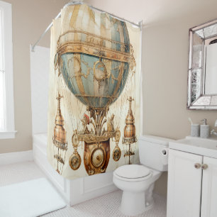 Vintage Steampunk Blue Hot Air Balloon (3) Shower Curtain