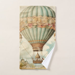 Vintage Steampunk Blue Hot Air Balloon Bath Towel Set