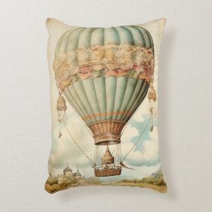 Vintage Steampunk Blue Hot Air Balloon Decorative Cushion