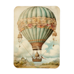 Vintage Steampunk Blue Hot Air Balloon Magnet