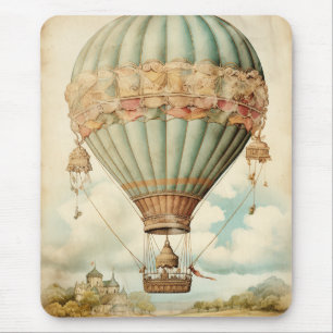 Vintage Steampunk Blue Hot Air Balloon Mouse Mat