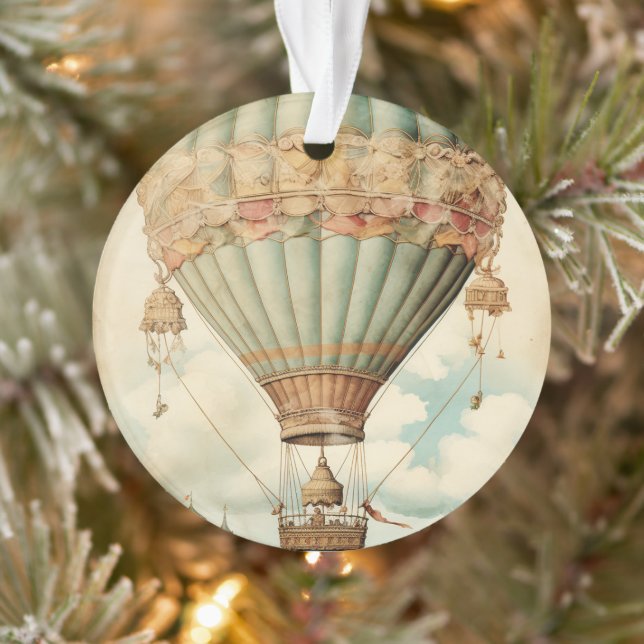 Vintage Steampunk Blue Hot Air Balloon Ornament (Tree)