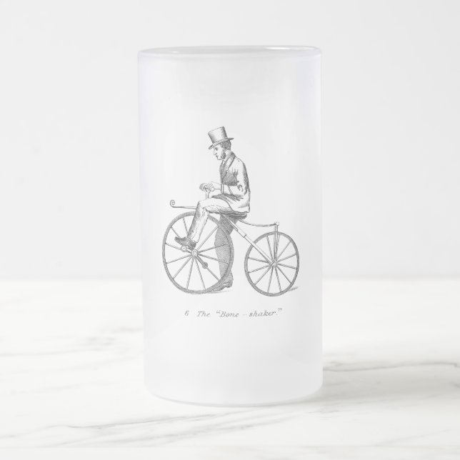 Vintage Steampunk Bone Shaker Frosted Glass Beer Mug (Center)
