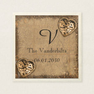 Vintage Steampunk Bride Monogram Wedding Napkin