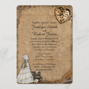 Vintage Steampunk Bride Wedding Invitation
