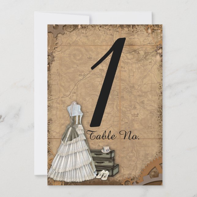 Vintage Steampunk Bride Wedding Table Number (Front)