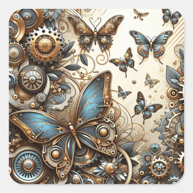 Vintage Steampunk Butterflies  Square Sticker (Front)