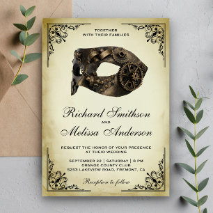 Vintage Steampunk Carnival Mask Masquerade Wedding Invitation