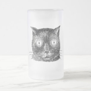 Vintage Steampunk Cat Frosted Glass Beer Mug