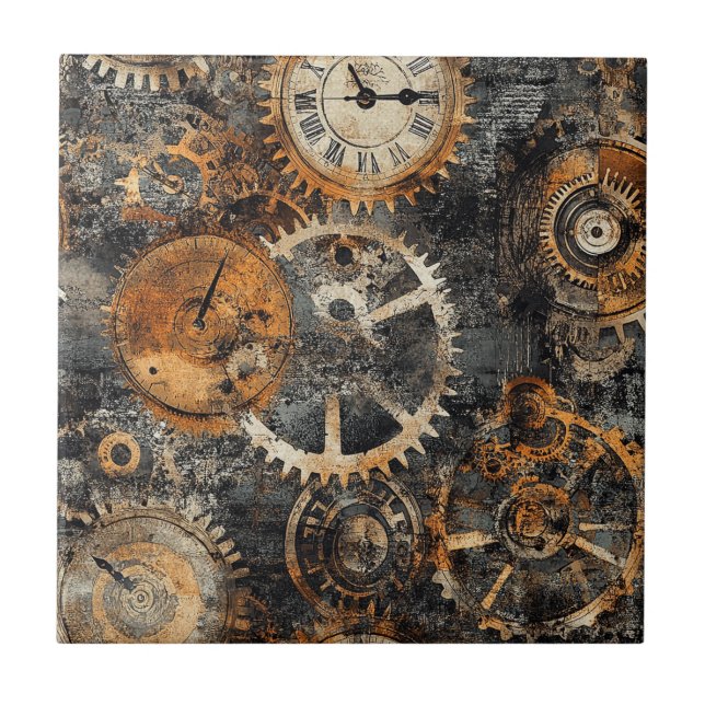 Vintage Steampunk Ceramic Tile (Front)