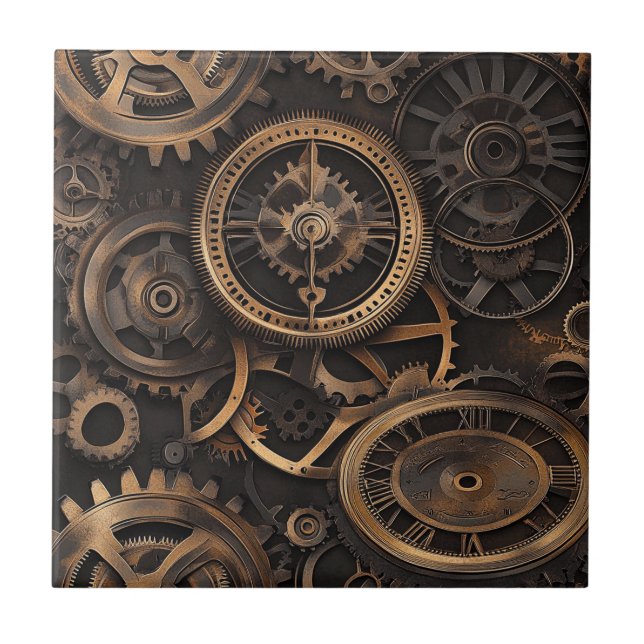 Vintage Steampunk Ceramic Tile (Front)