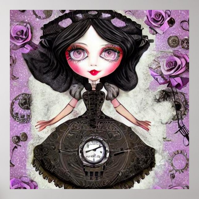 Vintage Steampunk Clock Dress Doll Poster (Front)
