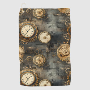 Vintage Steampunk Clockwork Gears Bronze Black Golf Towel