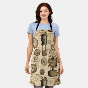 Vintage Steampunk Clockwork Parchment Brown Apron