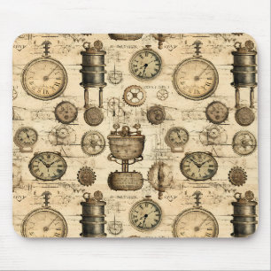 Vintage Steampunk Clockwork Parchment Brown Mouse Mat