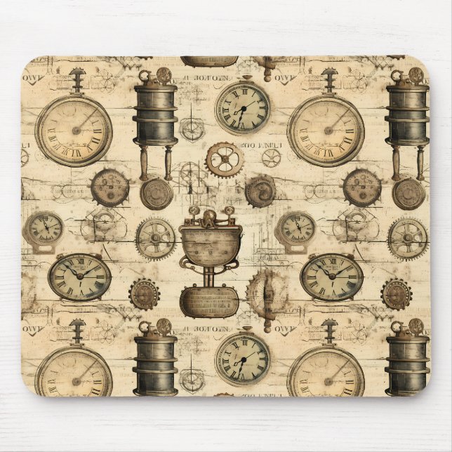Vintage Steampunk Clockwork Parchment Brown Mouse Mat (Front)