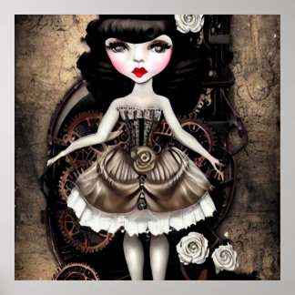 Vintage Steampunk Doll & Gears Poster