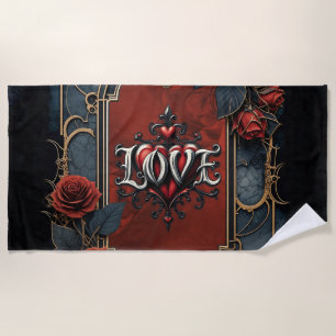 Vintage steampunk elegance clockwork Roses of Love Beach Towel