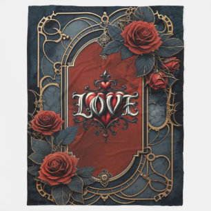 Vintage steampunk elegance clockwork Roses of Love Fleece Blanket