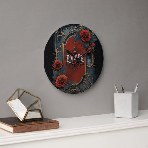 Vintage steampunk elegance clockwork Roses of Love Large Clock
