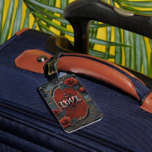 Vintage steampunk elegance clockwork Roses of Love Luggage Tag