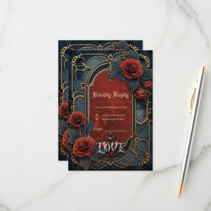Vintage steampunk elegance clockwork Roses of Love RSVP Card
