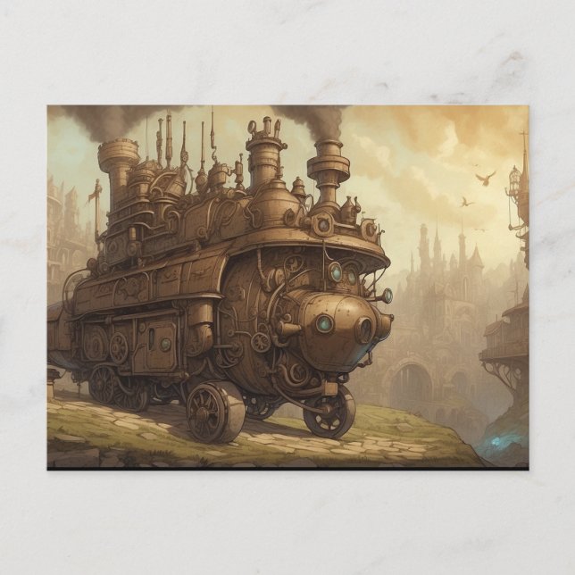 Vintage Steampunk Engine Fantasy Illustration  Postcard (Front)