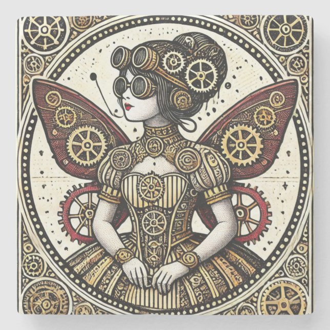Vintage Steampunk Fairy                            Stone Coaster (Front)