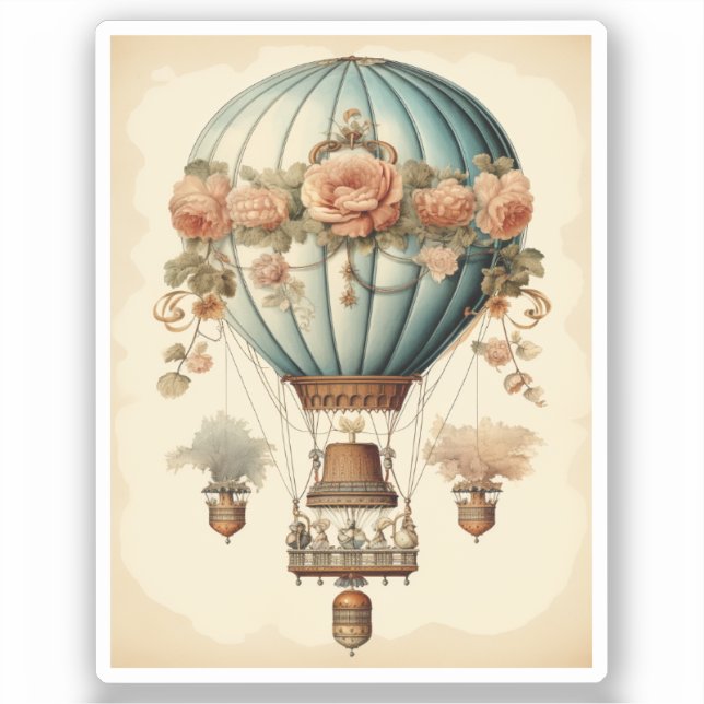 Vintage Steampunk Floral Blue Hot Air Balloon  (Front)