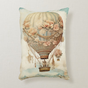 Vintage Steampunk Floral Blue Hot Air Balloon (2) Decorative Cushion