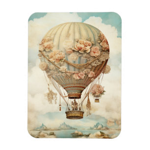 Vintage Steampunk Floral Blue Hot Air Balloon (2) Magnet