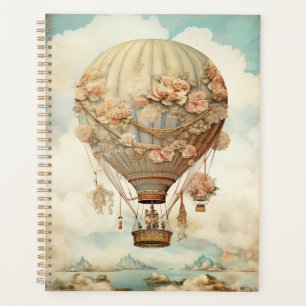 Vintage Steampunk Floral Blue Hot Air Balloon (2) Planner