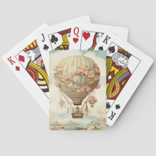 Vintage Steampunk Floral Blue Hot Air Balloon (2) Playing Cards