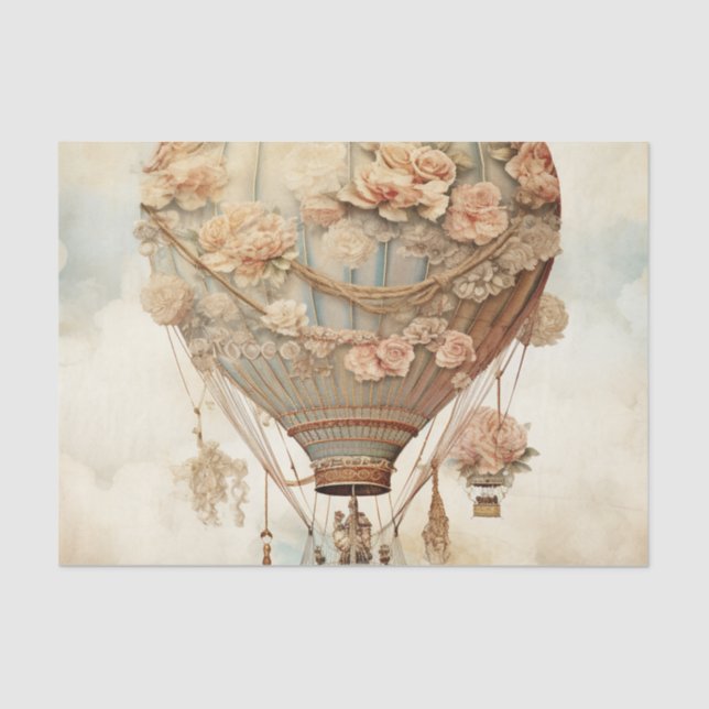 Vintage Steampunk Floral Blue Hot Air Balloon (2) Tissue Paper (Front)